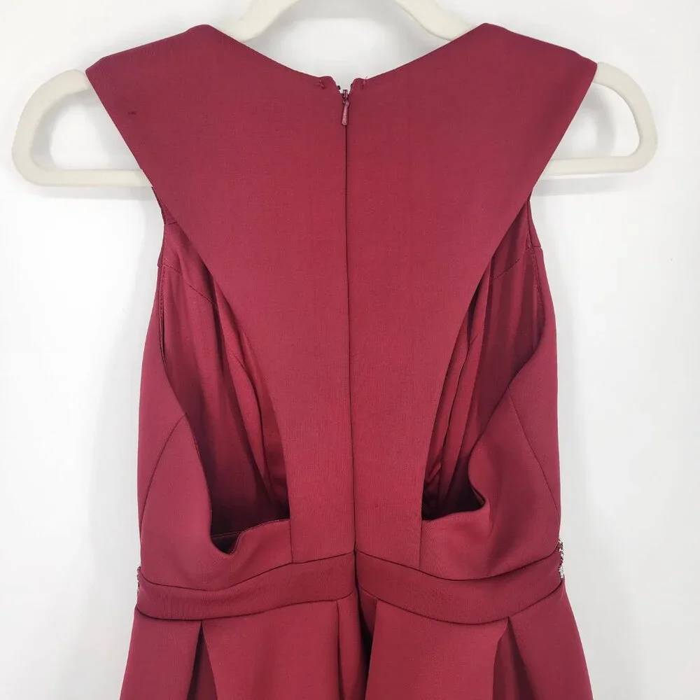 ASOS Fit & Flare Mini Dress 8 Cocktail Plunge V Neck Skater Embellished Burgundy - Picture 7 of 11